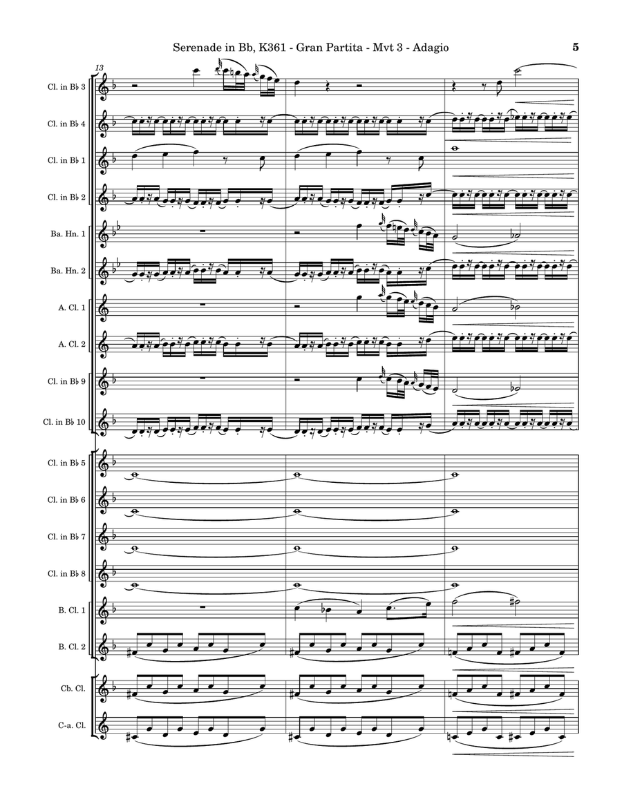 Serenade in Bb, K361 (Gran Partita) - Movement 3 - Adagio Clarinet Choir scores gallery preview page 5