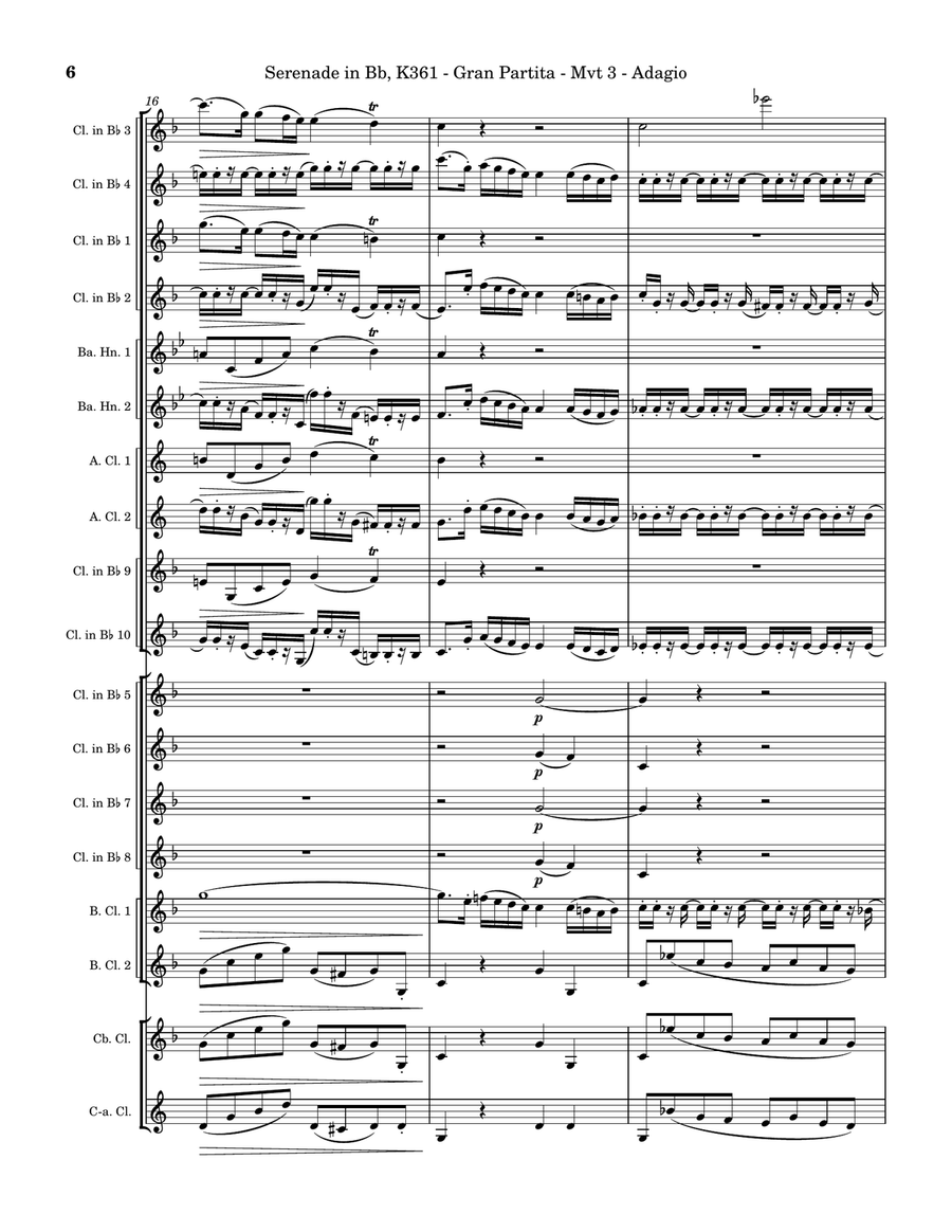 Serenade in Bb, K361 (Gran Partita) - Movement 3 - Adagio Clarinet Choir scores gallery preview page 6