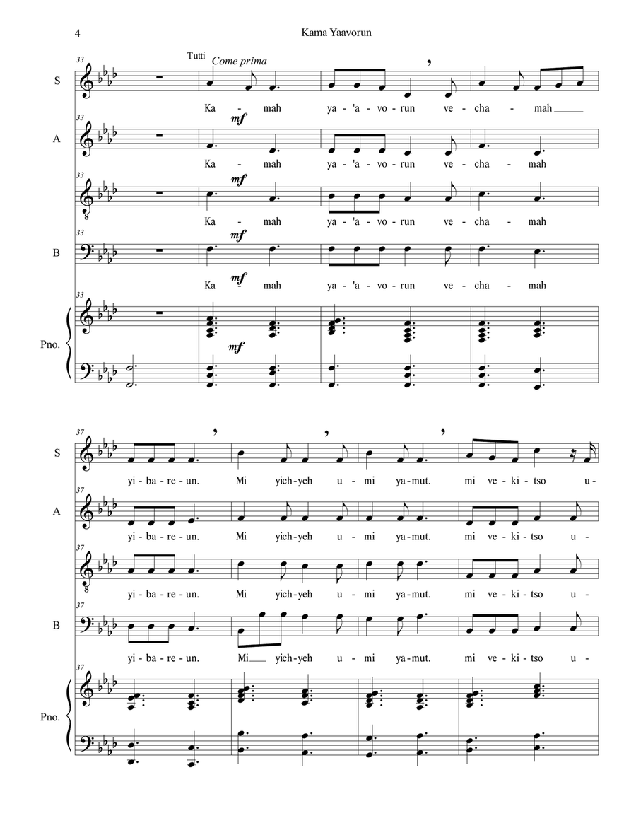 Kamah Ya'avorun Kamah Ya'avorun 4-Part scores gallery preview page 4