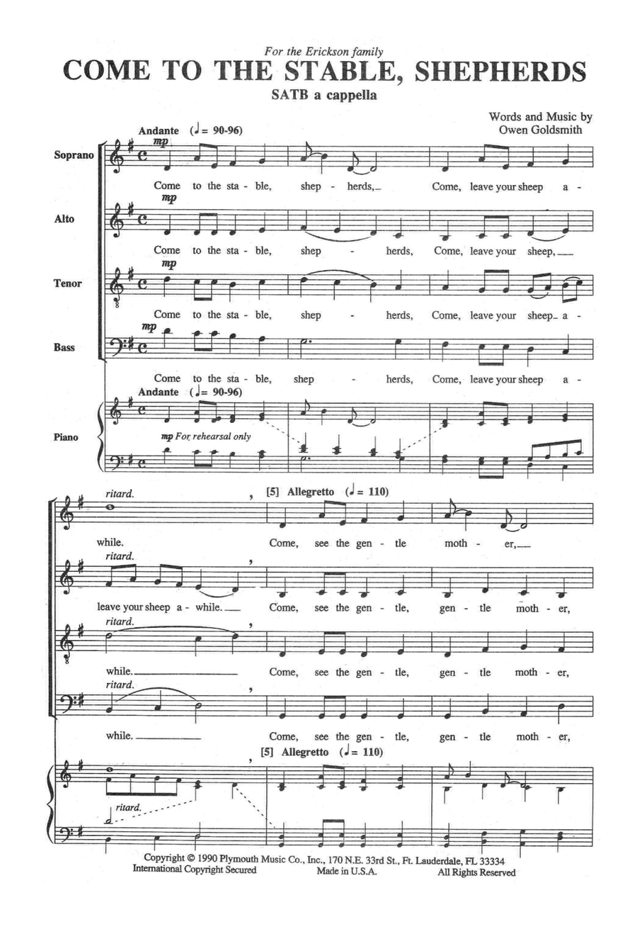 Come To The Stable, Shepherds (Downloadable) 4-Part scores gallery preview page 3