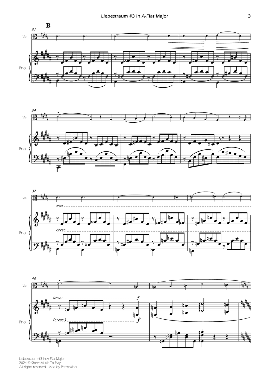 Liebestraum No.3 - Viola and Piano (Full Score and Parts) Piano scores gallery preview page 5