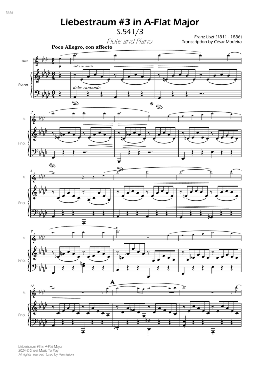 Liebestraum No.3 - Flute and Piano (Full Score and Parts) Flute scores gallery preview page 3