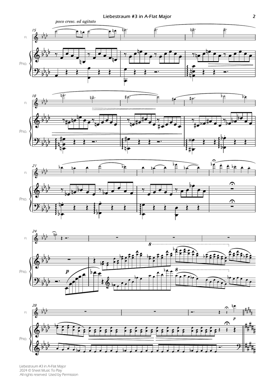 Liebestraum No.3 - Flute and Piano (Full Score and Parts) Flute scores gallery preview page 4