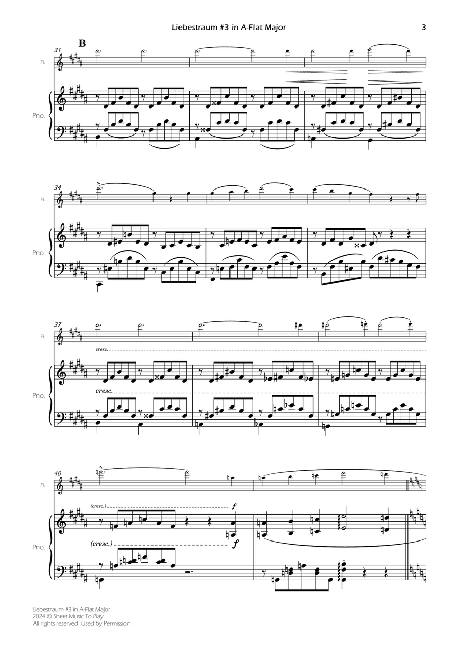 Liebestraum No.3 - Flute and Piano (Full Score and Parts) Flute scores gallery preview page 5