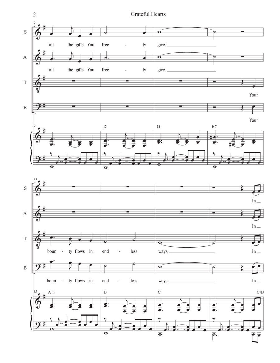 Grateful Hearts (Vocal Quartet - (SATB) 4-Part scores gallery preview page 2