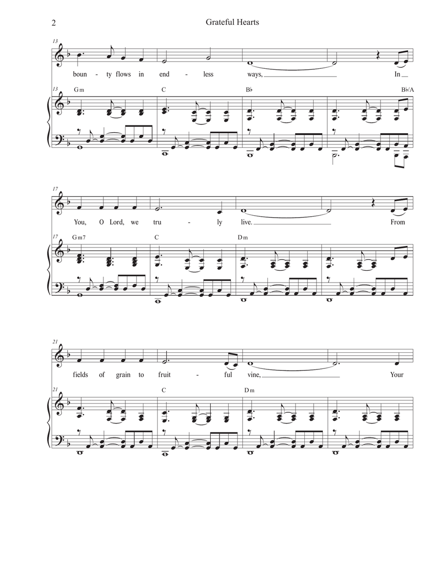 Grateful Hearts (Unison choir) Unison Choir scores gallery preview page 2