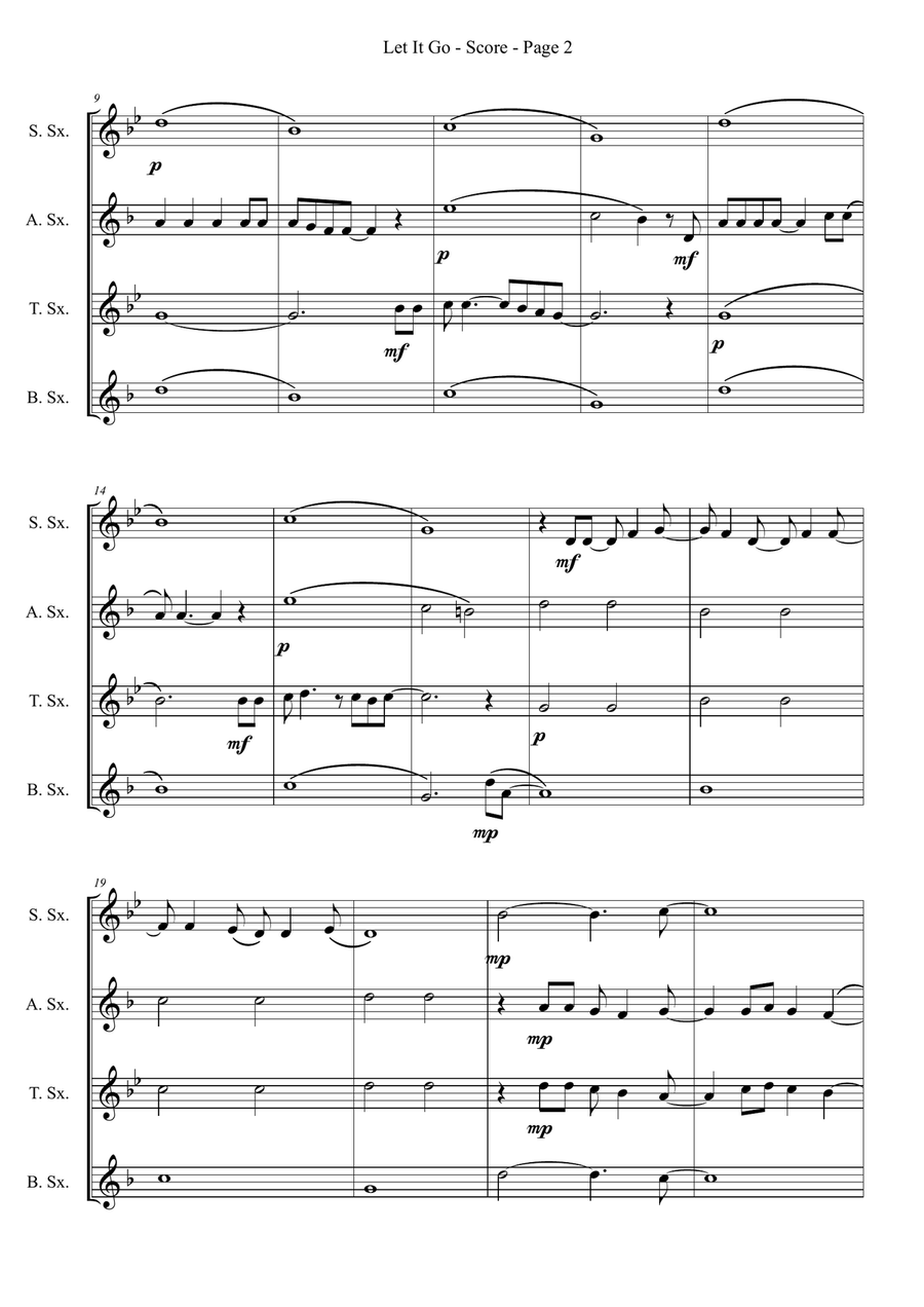 Let It Go Let It Go Saxophone Quartet scores gallery preview page 2