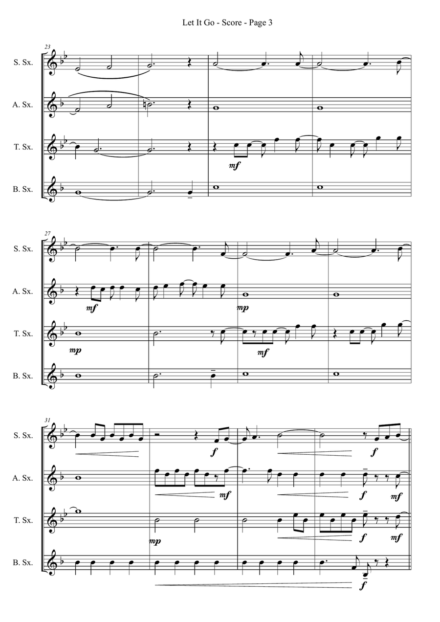 Let It Go Let It Go Saxophone Quartet scores gallery preview page 3