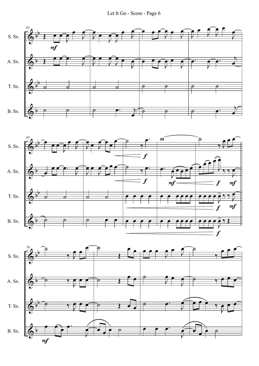 Let It Go Let It Go Saxophone Quartet scores gallery preview page 6
