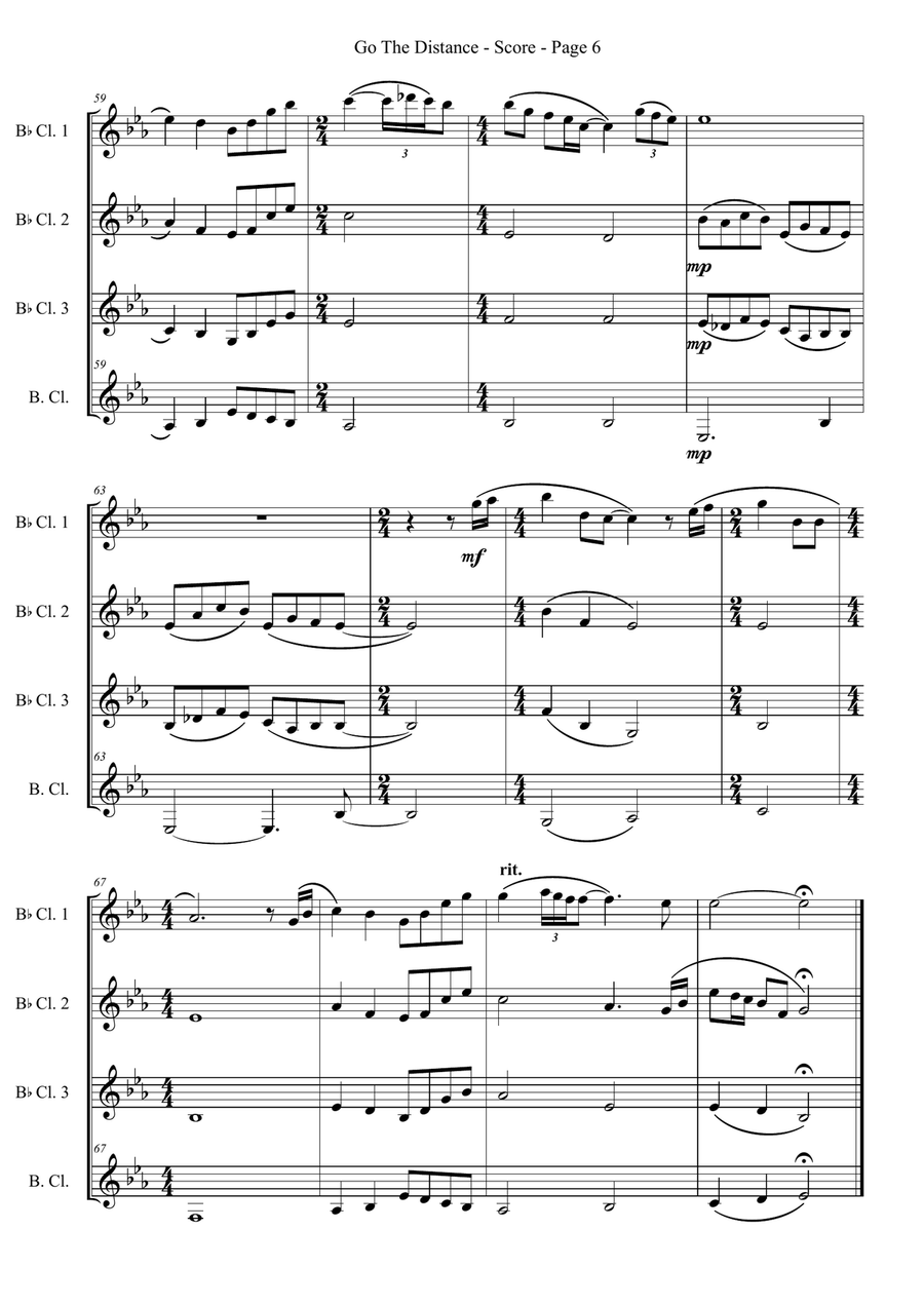 Go The Distance Go The Distance Clarinet Quartet scores gallery preview page 6