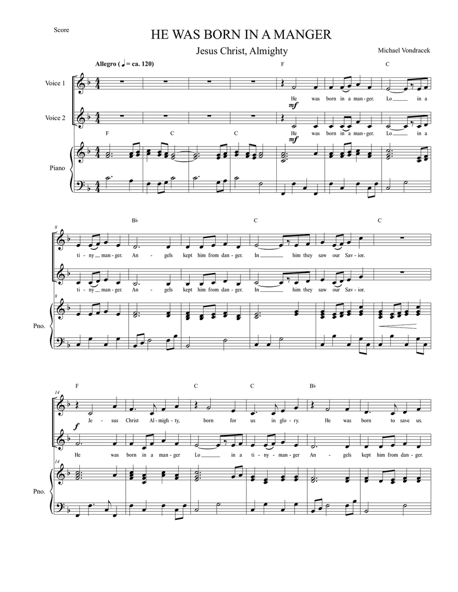 HE WAS BORN IN A MANGER HE WAS BORN IN A MANGER 2-Part scores gallery preview page 2