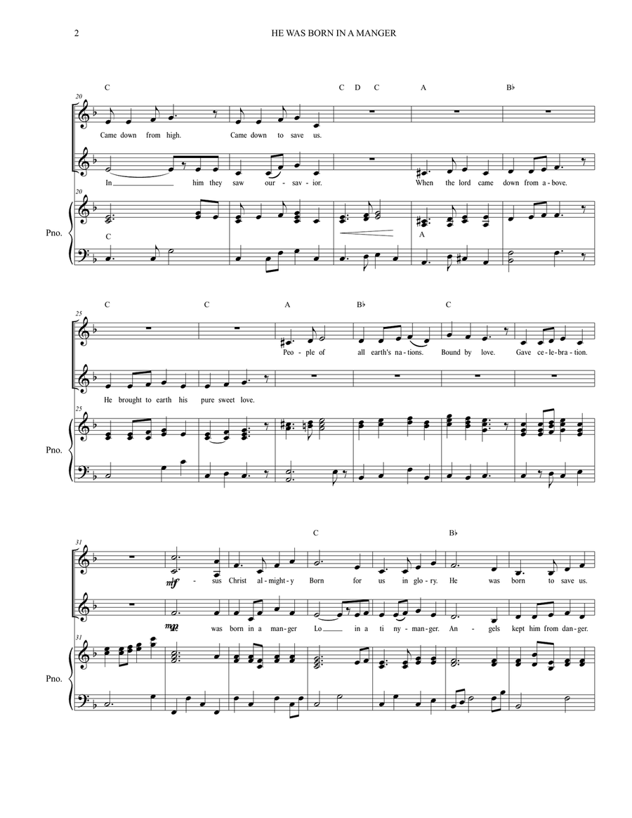 HE WAS BORN IN A MANGER HE WAS BORN IN A MANGER 2-Part scores gallery preview page 3