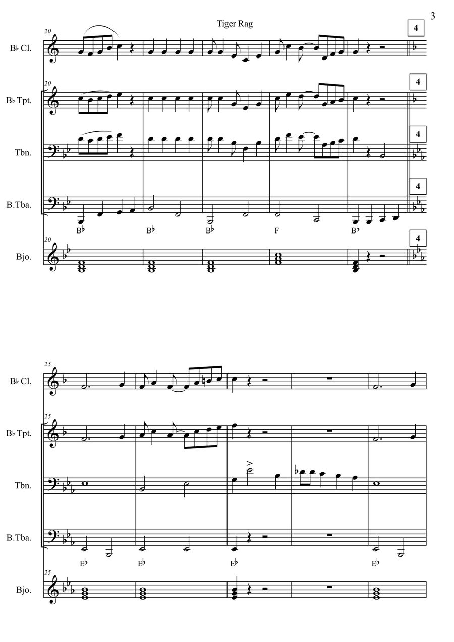 Tiger-Rag Dixieland Full score and individual parts Jazz Ensemble scores gallery preview page 3