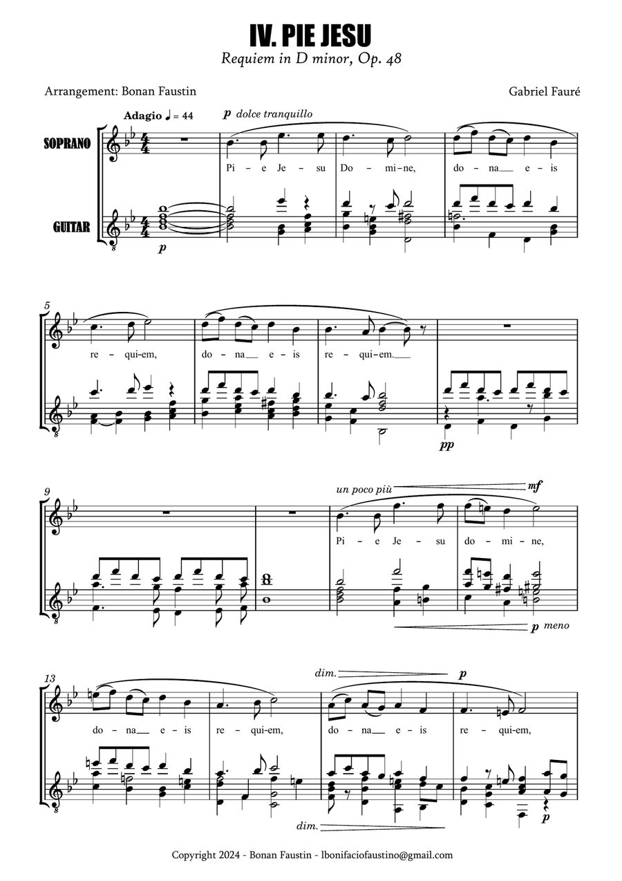 PIE JESU [GABRIEL FAURÉ] FOR SOPRANO AND GUITAR Acoustic Guitar scores gallery preview page 2