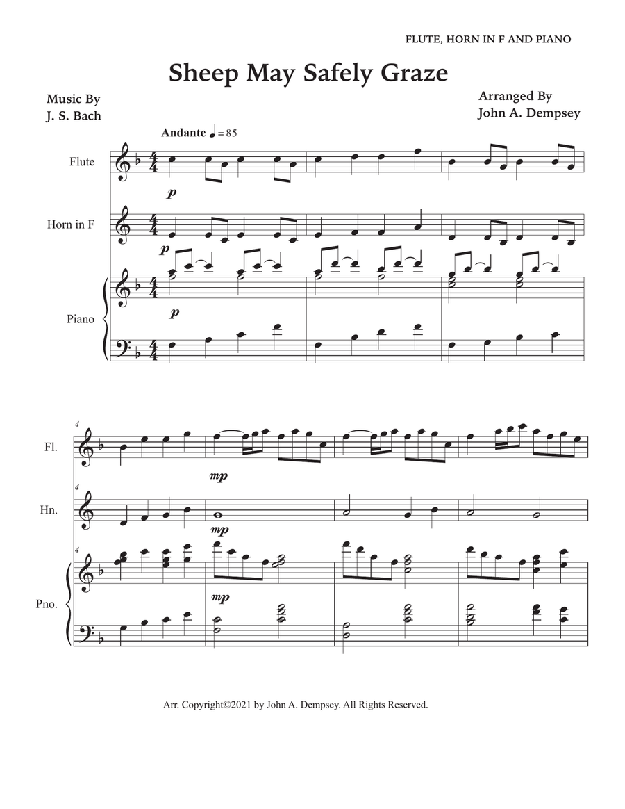 Sheep May Safely Graze (Bach): Trio for Flute, Horn in F and Piano Small Ensemble scores gallery preview page 5