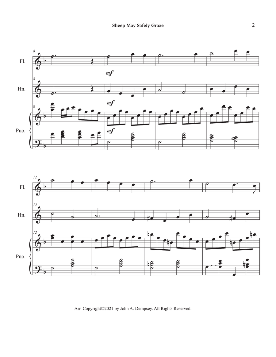 Sheep May Safely Graze (Bach): Trio for Flute, Horn in F and Piano Small Ensemble scores gallery preview page 6