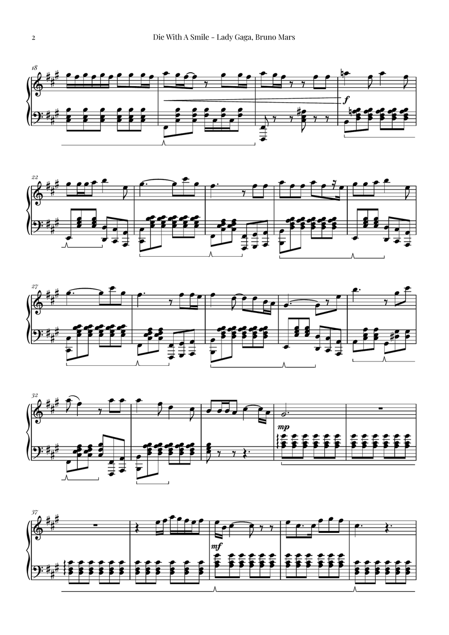 Die With A Smile Die With A Smile Piano Solo scores gallery preview page 2