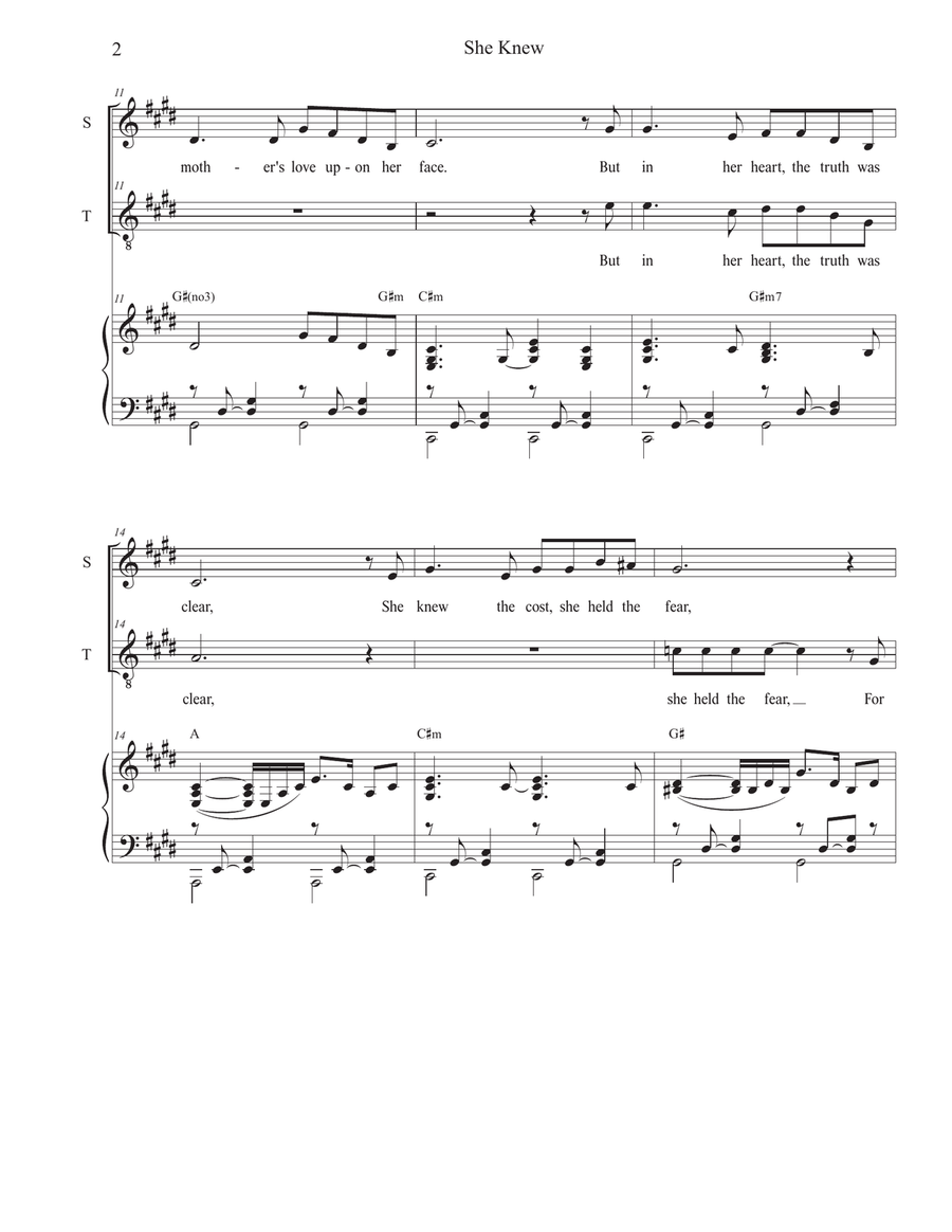 She Knew (2-part choir - (Soprano and Tenor) 2-Part scores gallery preview page 2