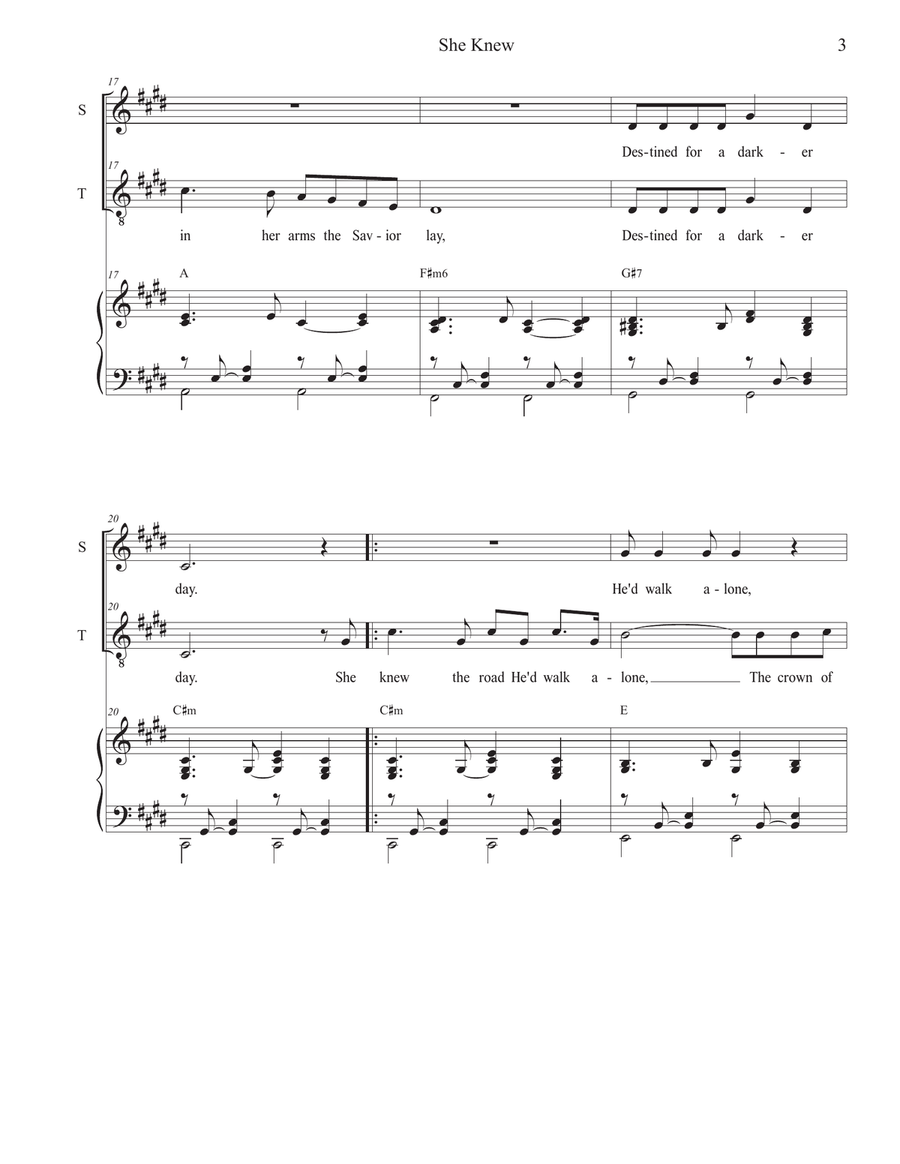 She Knew (2-part choir - (Soprano and Tenor) 2-Part scores gallery preview page 3