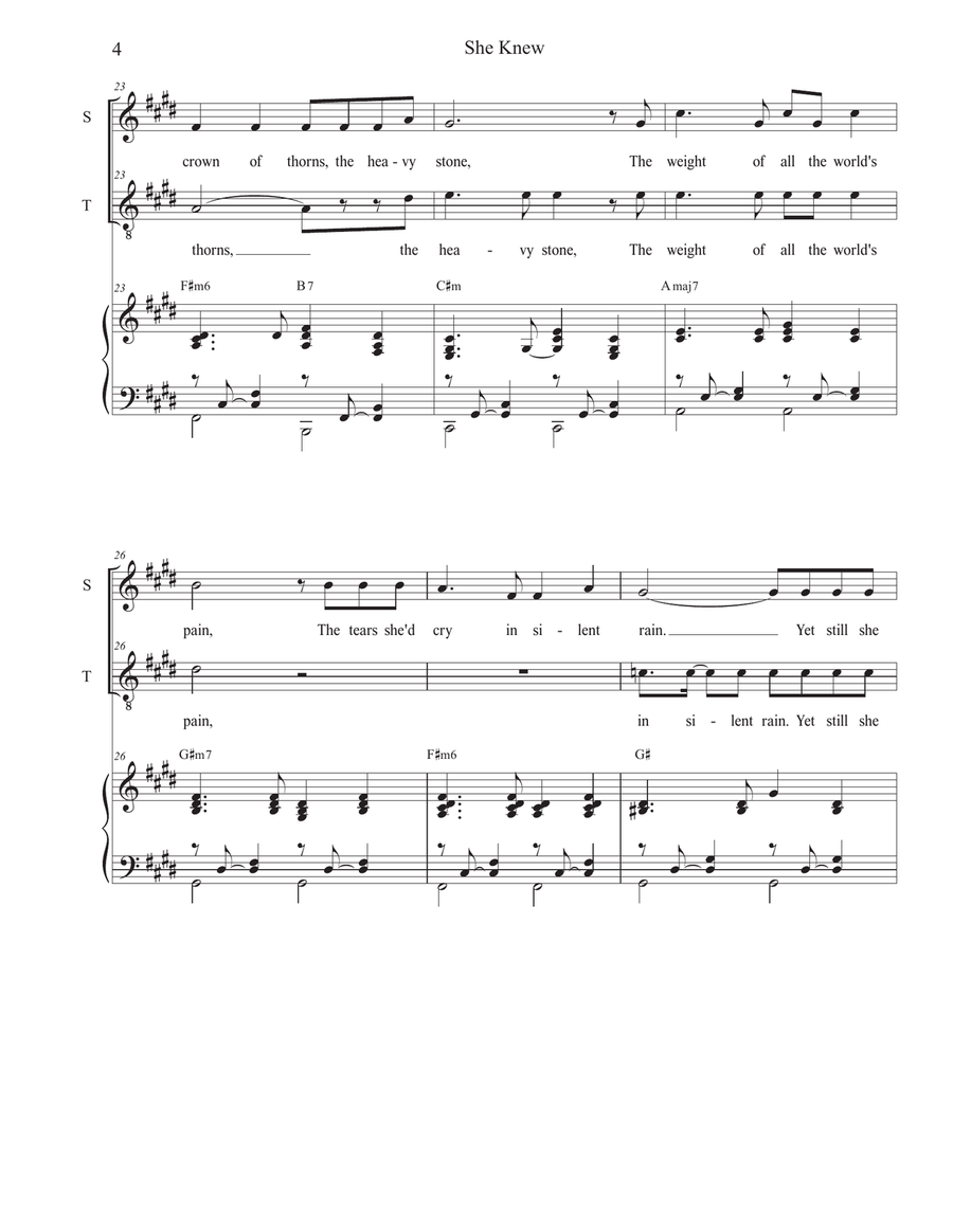 She Knew (2-part choir - (Soprano and Tenor) 2-Part scores gallery preview page 4