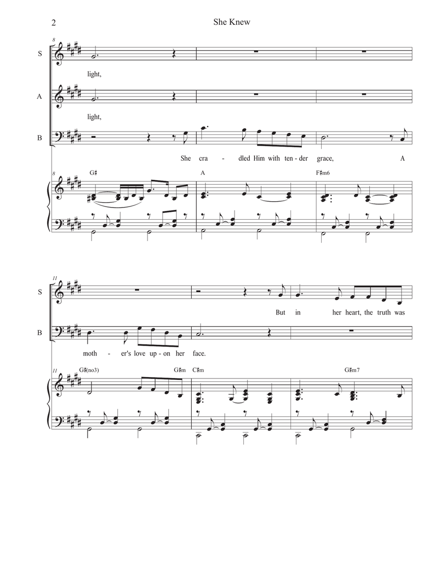 She Knew (SAB) She Knew (SAB) 3-Part scores gallery preview page 2