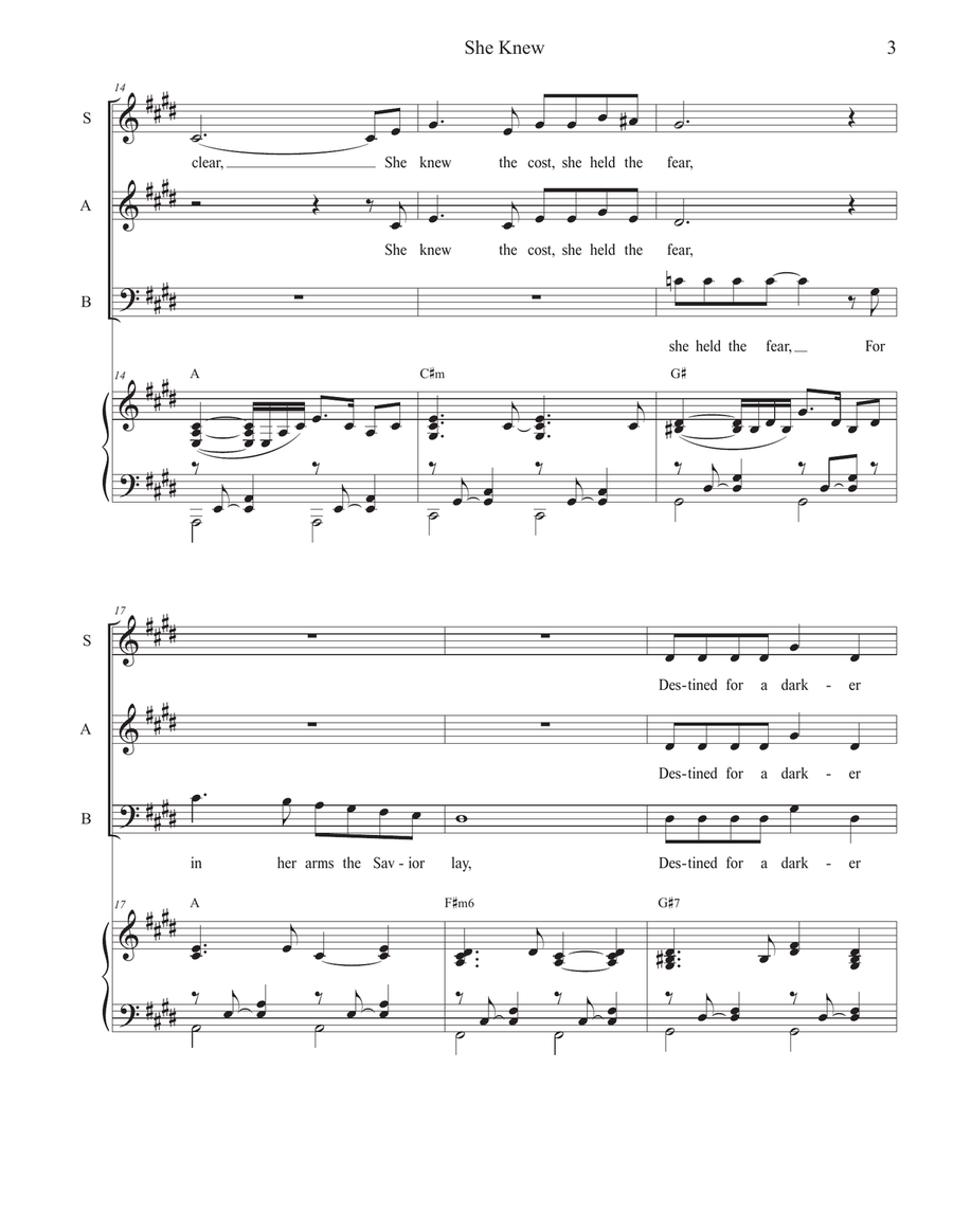 She Knew (SAB) She Knew (SAB) 3-Part scores gallery preview page 3