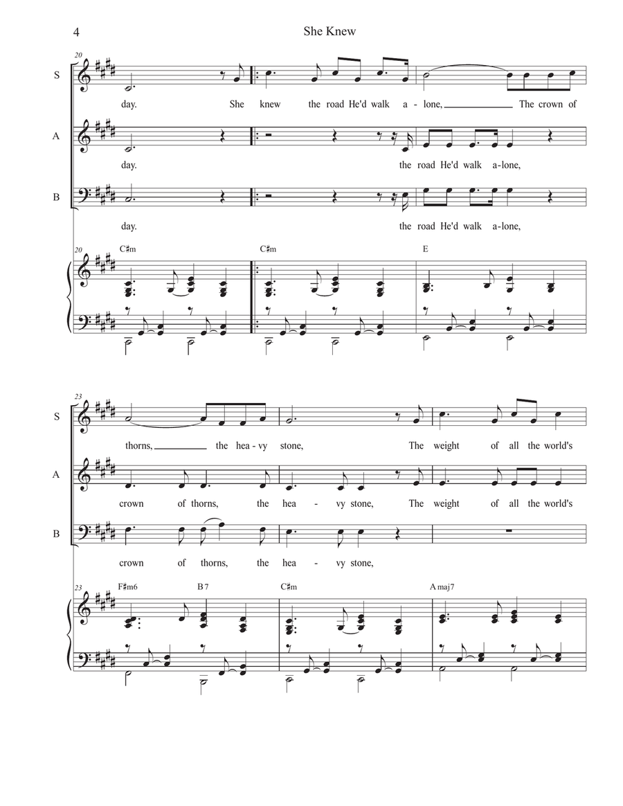 She Knew (SAB) She Knew (SAB) 3-Part scores gallery preview page 4