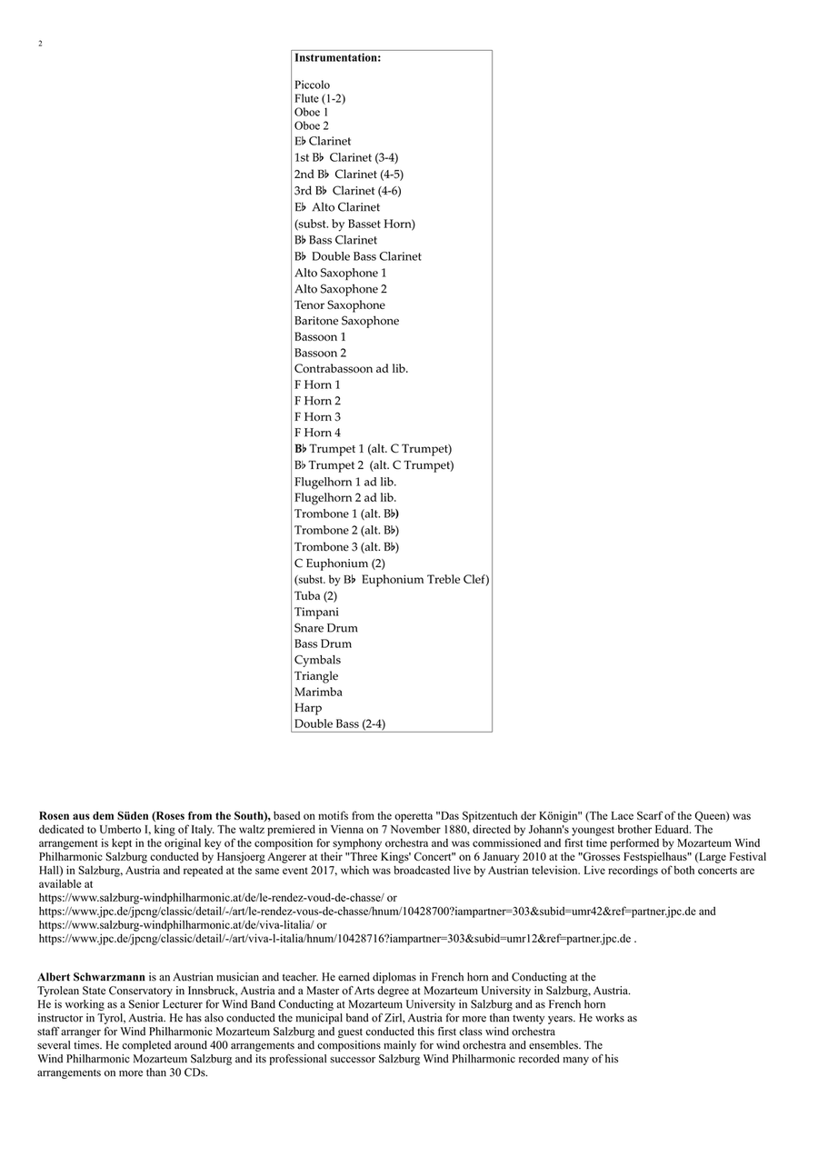 Rosen aus dem Süden (Roses from the South), Walzer (Waltz) op. 388 Concert Band scores gallery preview page 2