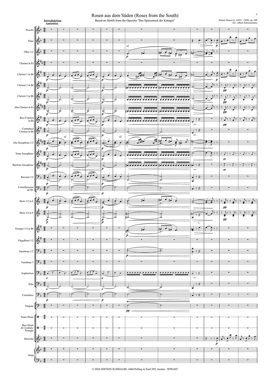 Rosen aus dem Süden (Roses from the South), Walzer (Waltz) op. 388 Concert Band scores gallery preview page 3