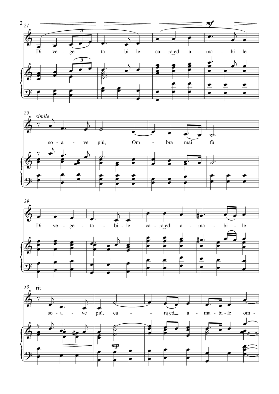 Ombra Mai Fù - G. F. Handel - for Soprano solo with Accompaniment in C Major Soprano Voice scores gallery preview page 2