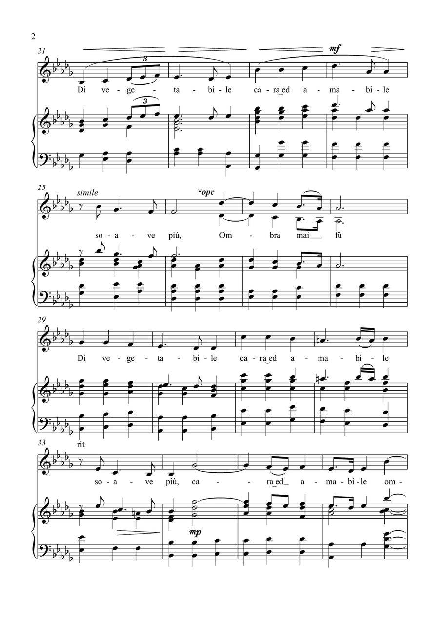 Ombra Mai Fù - G. F. Handel - for Soprano solo with Accompaniment in Db Major Soprano Voice scores gallery preview page 2