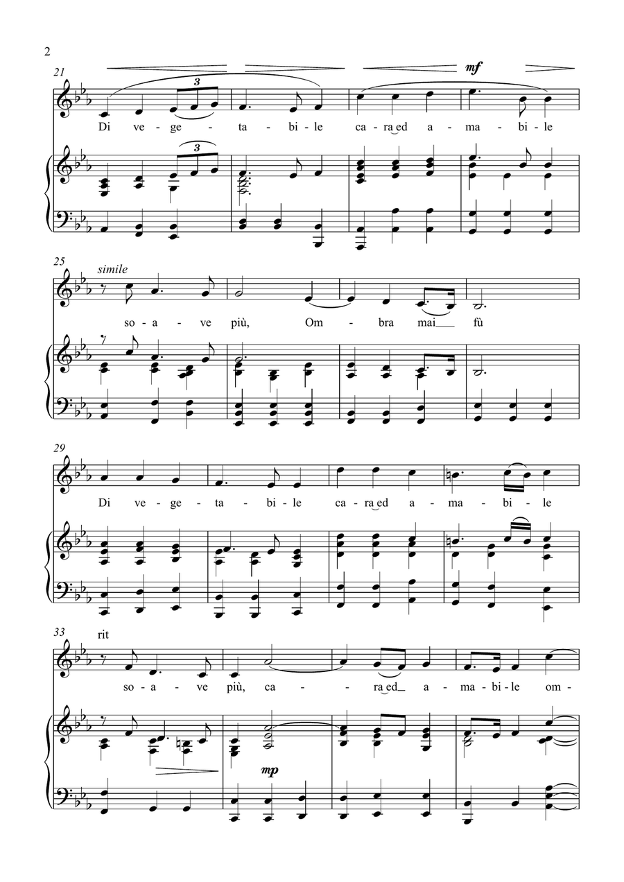 Ombra Mai Fù - G. F. Handel - for Soprano solo with Accompaniment in Eb Major Soprano Voice scores gallery preview page 2