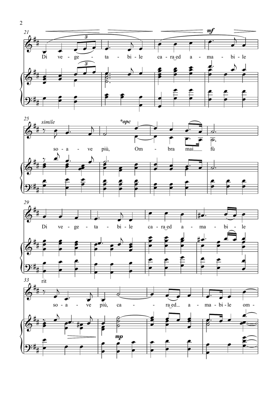 Ombra Mai Fù - G. F. Handel - for Soprano solo with Accompaniment in D Major Soprano Voice scores gallery preview page 2