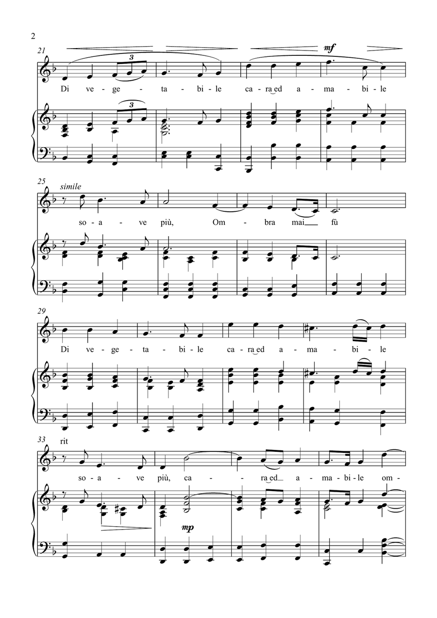 Ombra Mai Fù - G. F. Handel - for Soprano solo with Accompaniment in F Major Soprano Voice scores gallery preview page 2