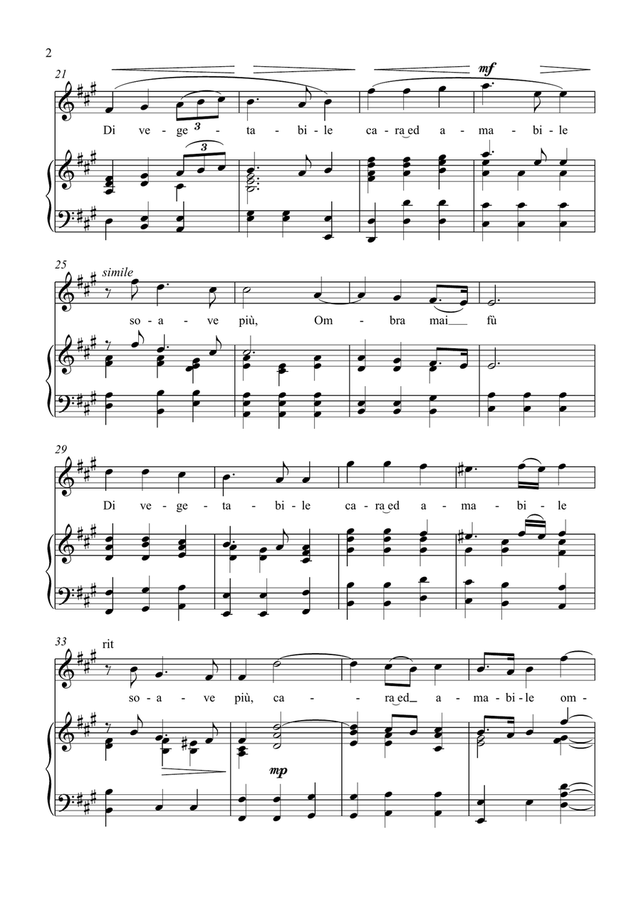 Ombra Mai Fù - G. F. Handel - for Soprano solo with Accompaniment in A Major Soprano Voice scores gallery preview page 2