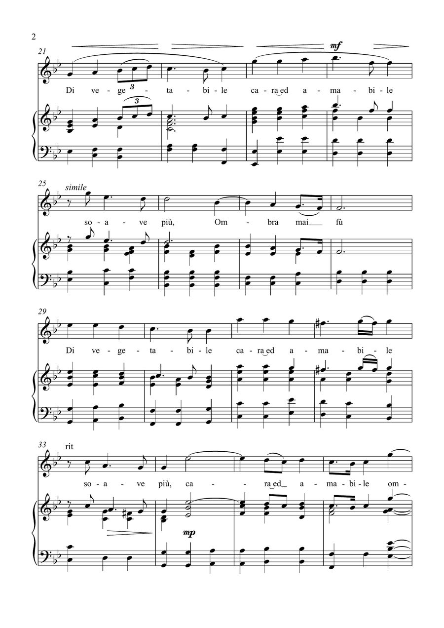 Ombra Mai Fù - G. F. Handel - for Soprano solo with Accompaniment in Bb Major Soprano Voice scores gallery preview page 2