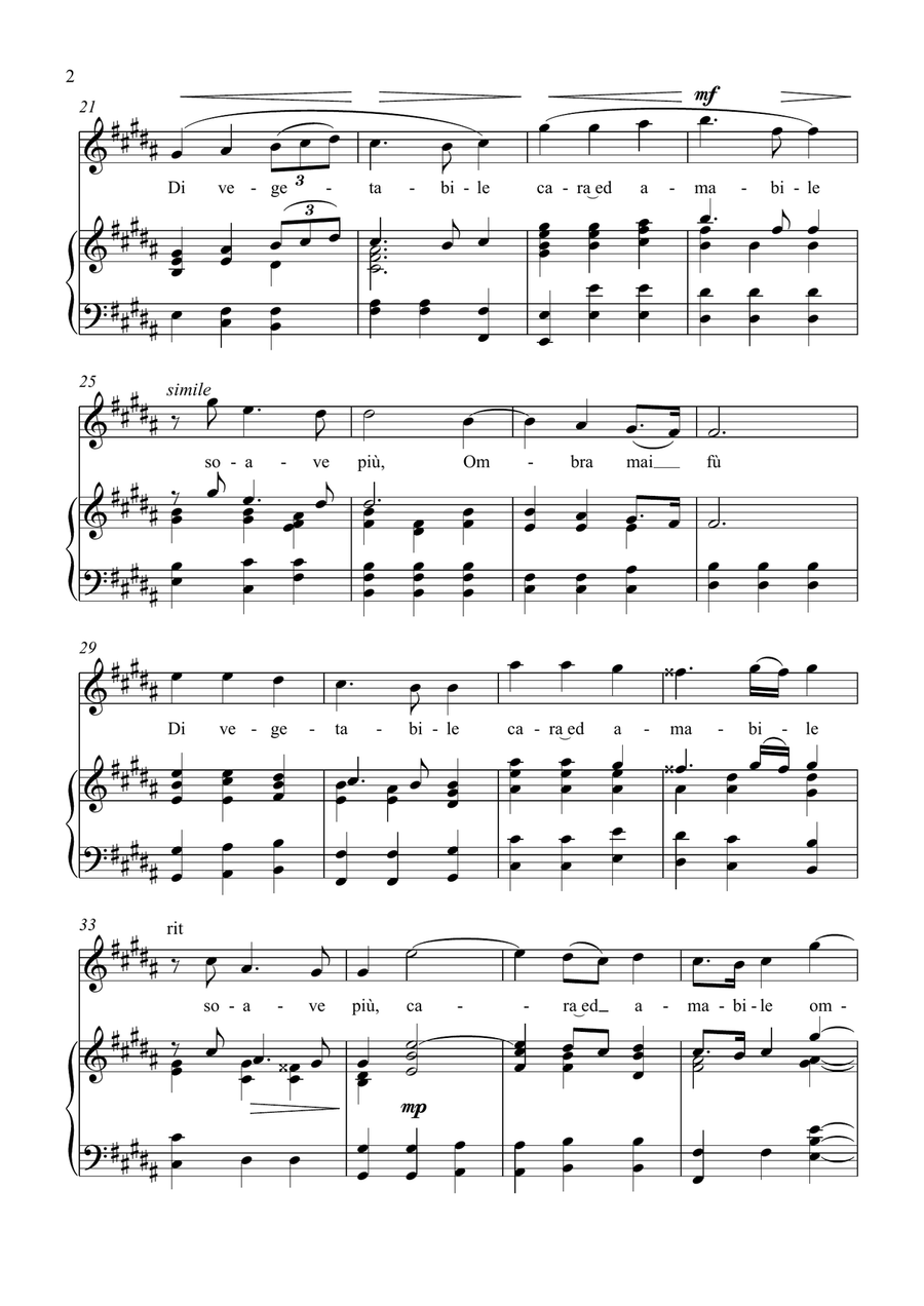 Ombra Mai Fù - G. F. Handel - for Soprano solo with Accompaniment in B Major Soprano Voice scores gallery preview page 2