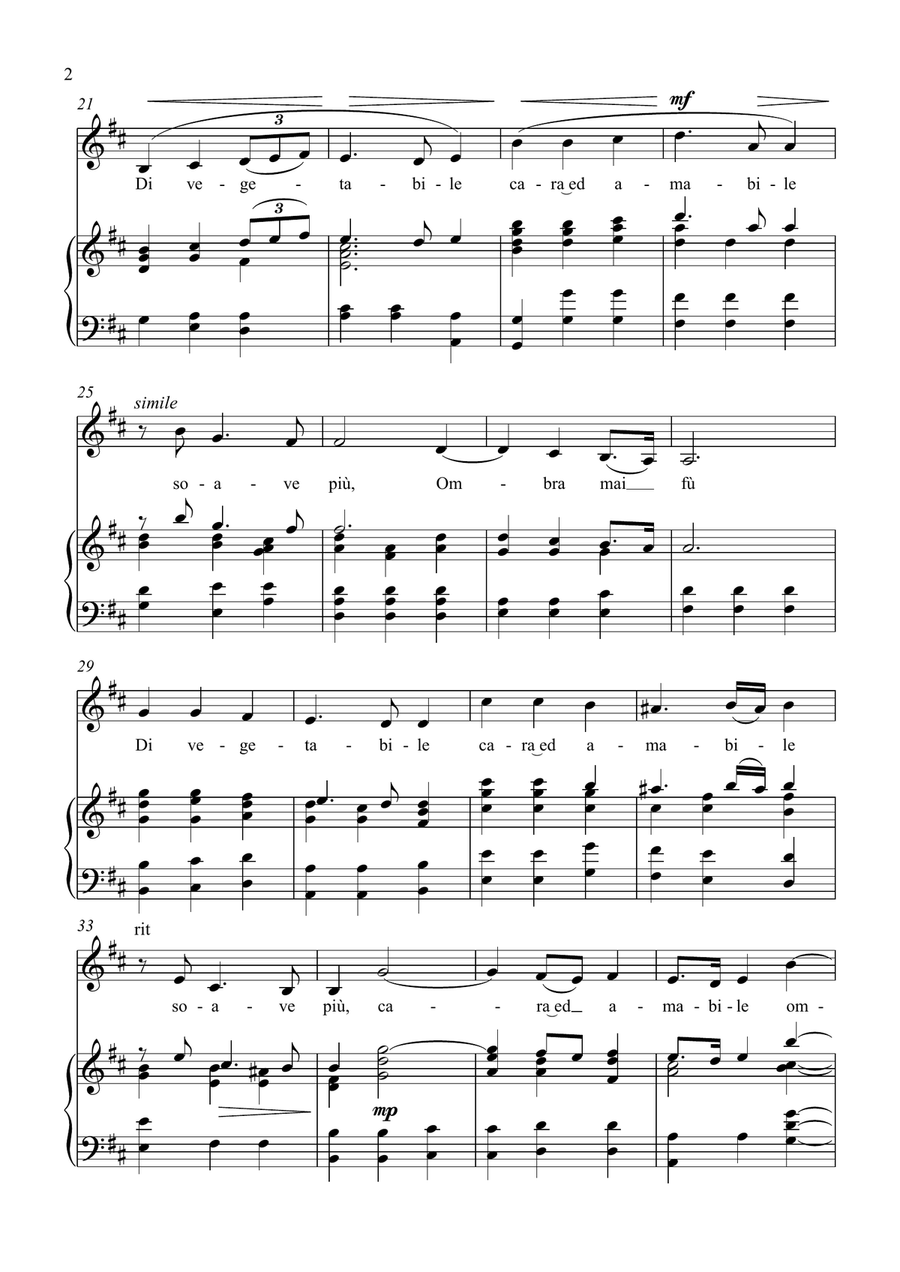 Ombra Mai Fù - G. F. Handel - for Contralto Solo with Accompaniment in D Major Alto Voice scores gallery preview page 2
