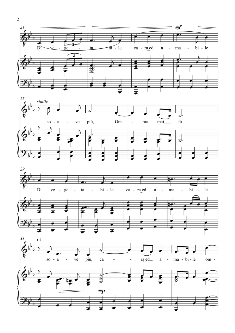 Ombra Mai Fù - G. F. Handel - for Contralto Solo with Accompaniment in Eb Major Alto Voice scores gallery preview page 2