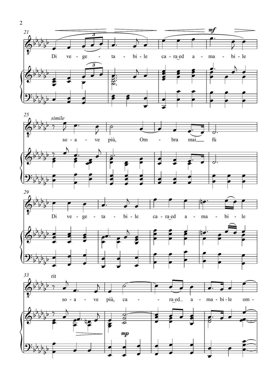 Ombra Mai Fù - G. F. Handel - for Tenor Solo with Accompaniment in Gb Major Tenor Voice scores gallery preview page 2