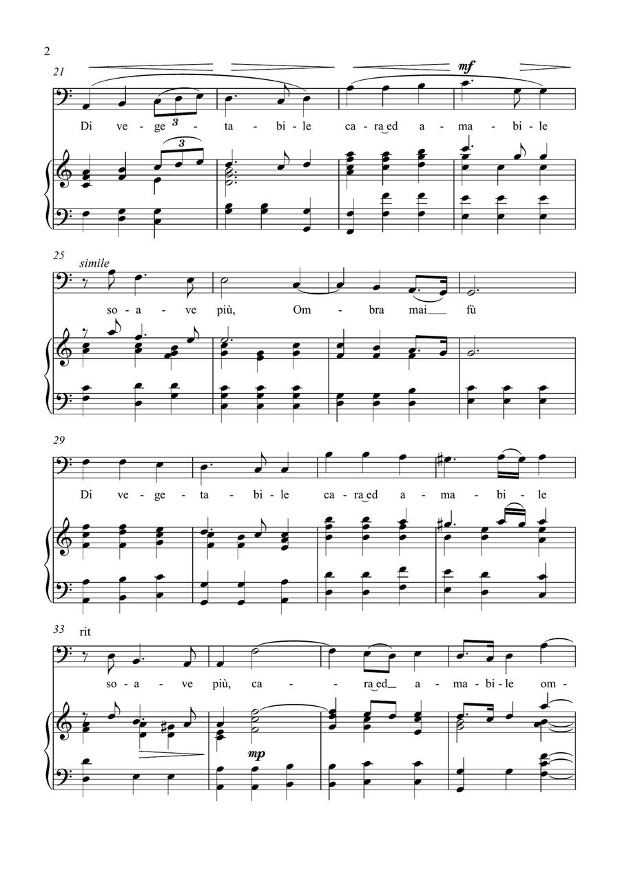 Ombra Mai Fù - G. F. Handel - for Bass solo with Accompaniment in C Major Bass Voice scores gallery preview page 2