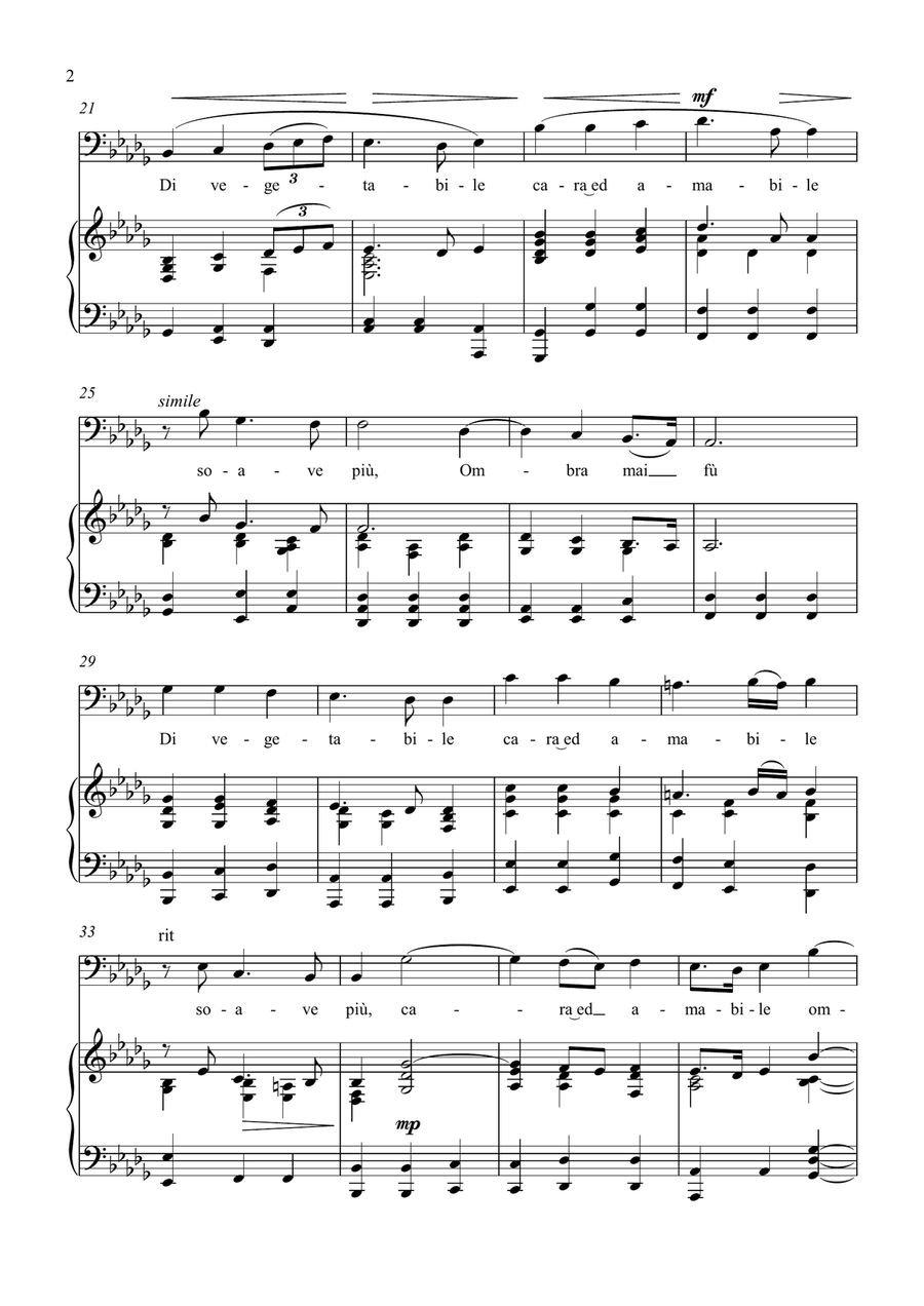 Ombra Mai Fù - G. F. Handel - for Bass solo with Accompaniment in Db Major Bass Voice scores gallery preview page 2