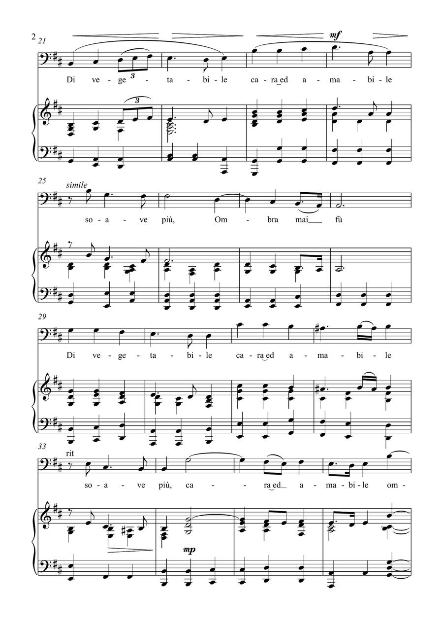 Ombra Mai Fù - G. F. Handel - for Bass solo with Accompaniment in D Major Bass Voice scores gallery preview page 2