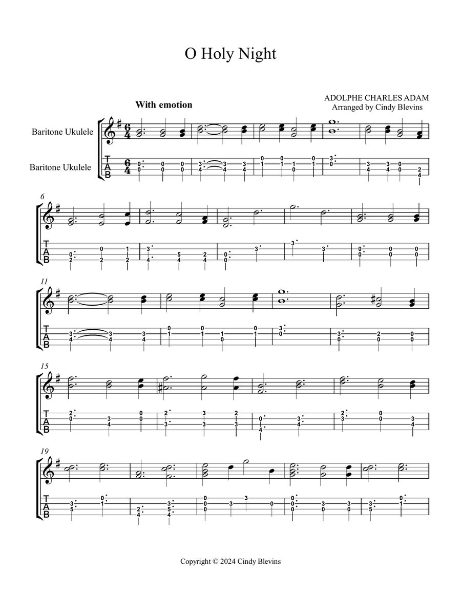 O Holy Night, for Baritone Ukulele Fingerstyle Baritone Ukulele scores gallery preview page 2