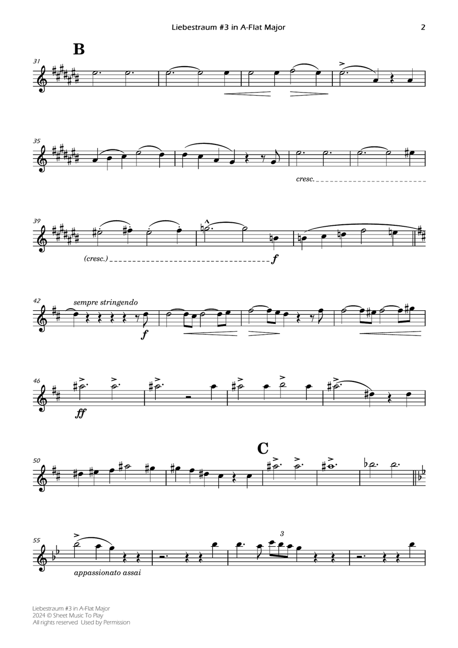 Liebestraum No.3 - Bb Clarinet and Piano (Individual Parts) B-Flat Clarinet scores gallery preview page 2