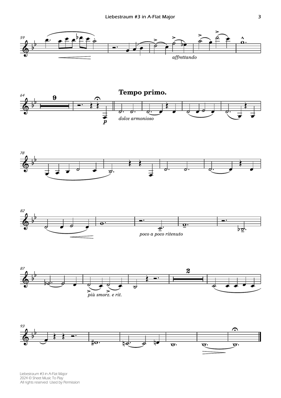 Liebestraum No.3 - Bb Clarinet and Piano (Individual Parts) B-Flat Clarinet scores gallery preview page 3