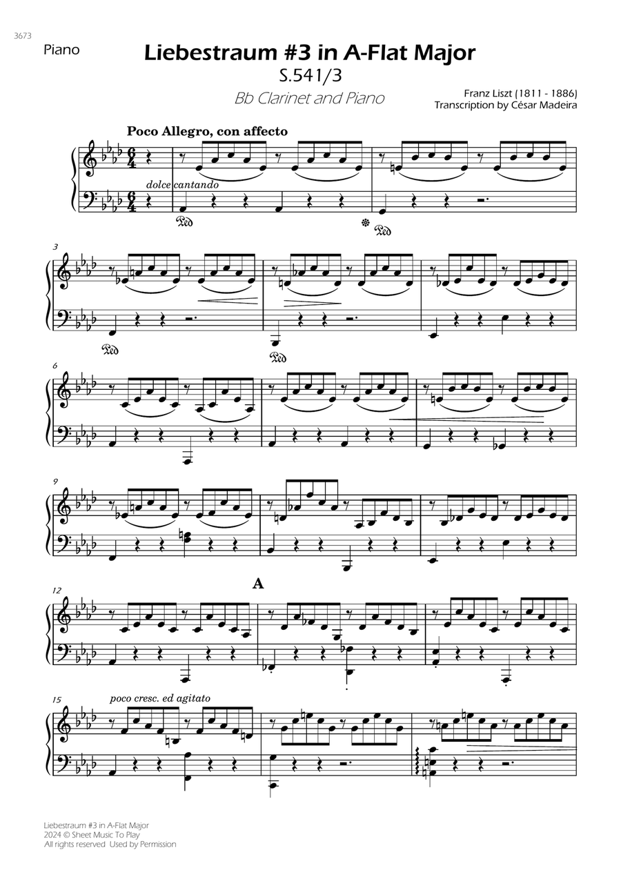 Liebestraum No.3 - Bb Clarinet and Piano (Individual Parts) B-Flat Clarinet scores gallery preview page 4