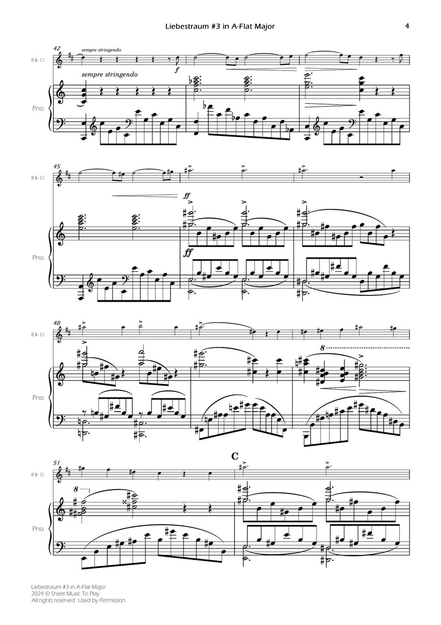 Liebestraum No.3 - Bb Clarinet and Piano (Full Score) B-Flat Clarinet scores gallery preview page 4