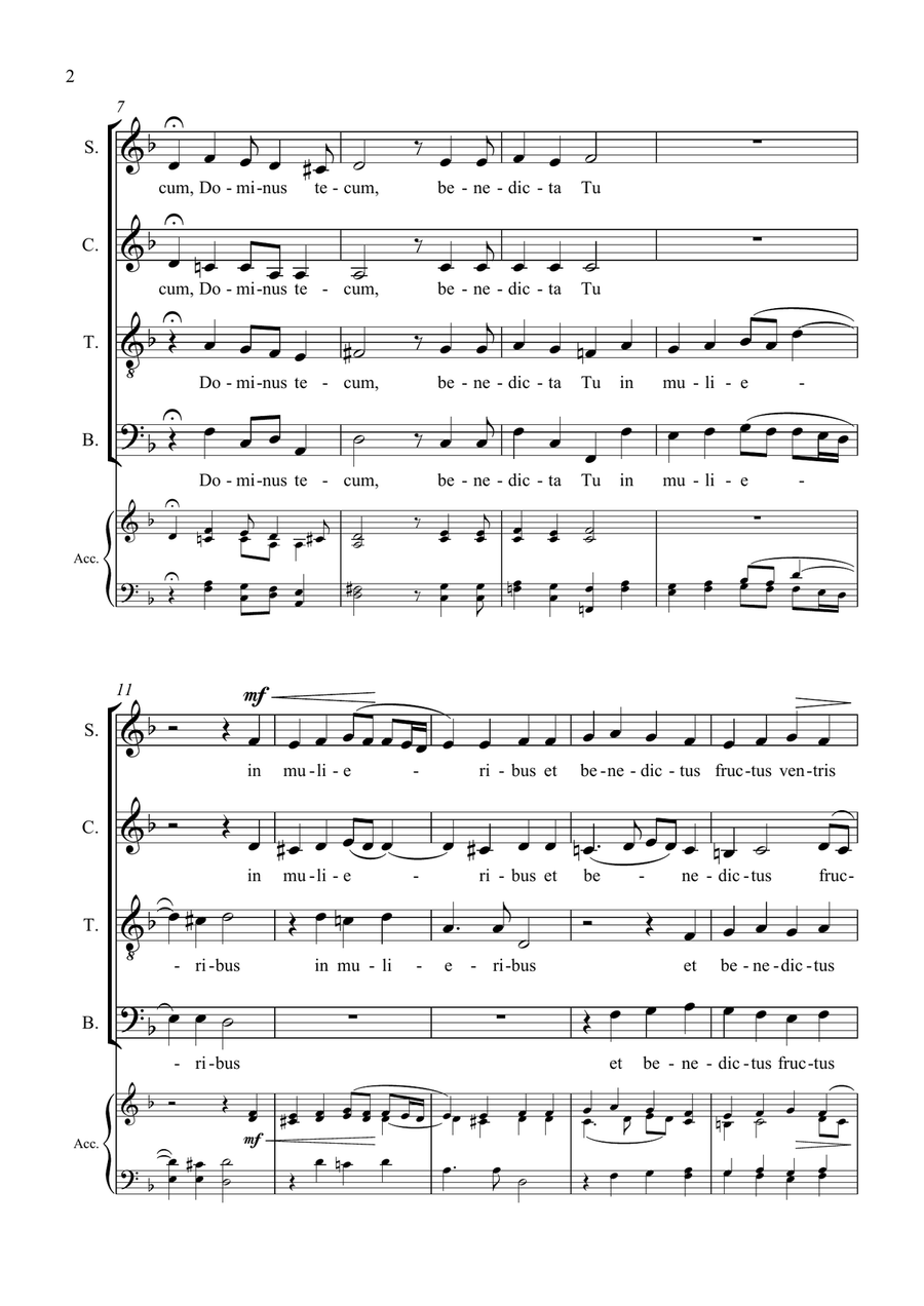 Ave Maria - Tomas Luis de Victoria - for Choir with Accompaniment - in F Major 4-Part scores gallery preview page 2