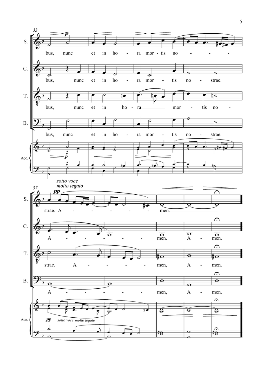 Ave Maria - Tomas Luis de Victoria - for Choir with Accompaniment - in F Major 4-Part scores gallery preview page 5